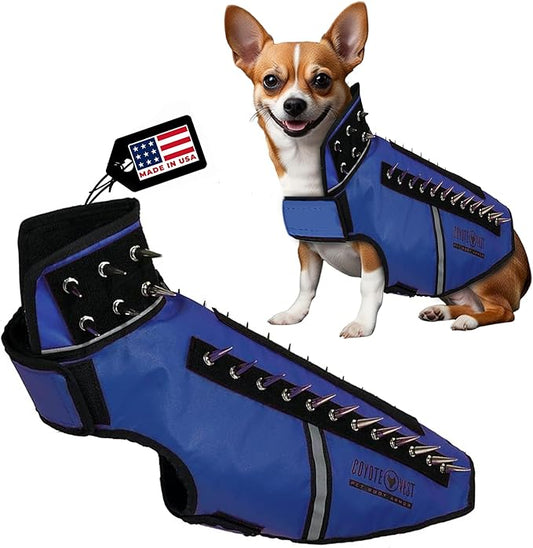 CoyoteVest SpikeVest Dog Harness Vest for Small Dogs, Reflective Dog Vest with Spikes to Shield Your pet from Coyotes, Raptor and Animal Attacks, Anti Hawk Vest, Made in USA (M-Royal Blue)