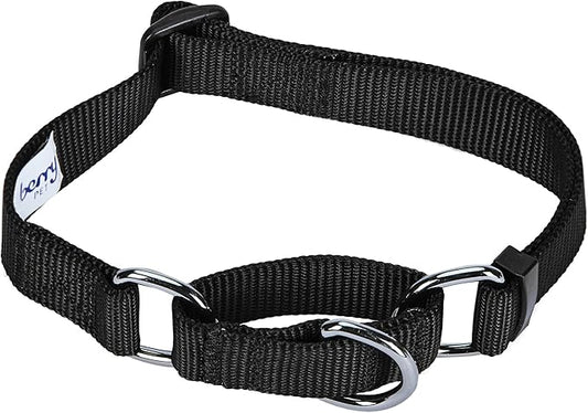 Blueberry Pet Essentials Martingale Safety Training Dog Collar, Black, Small, Heavy Duty Nylon Adjustable Collars for Dogs