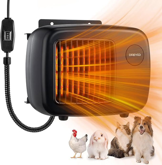 Dreyoo Dog House Heater with Thermostat, Pet House Heater with 6FT Anti Chew Cord and Safe Overheat Protection, 2 Heating Mode (200/400W) Pet House Furnace for Dogs Chicken Coops Rabbits(Black,1 Pc)