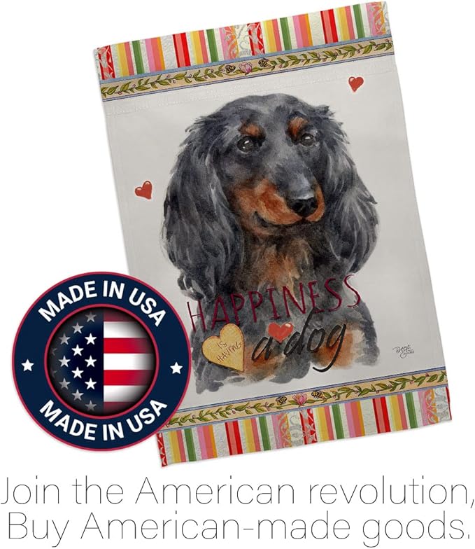 Breeze Decor Blue Long Hair Dachshund Happiness House Flag-Pack Dog Puppy Spoiled Paw Canine Fur Pet Nature Farm Animal Creature Vintage Applique Garden Yard Gift Double-Sided, Made in USA
