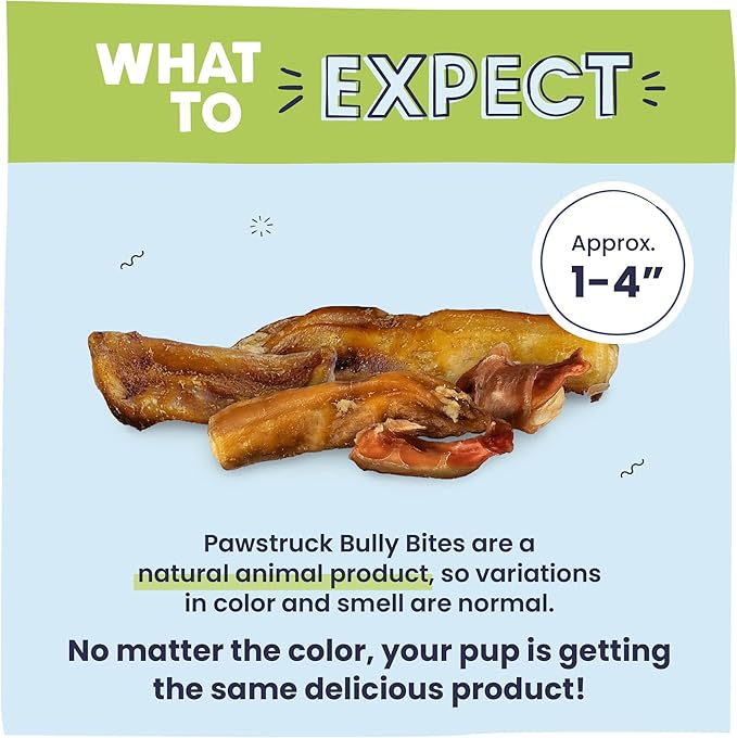 Pawstruck Natural 1-4" Bully Stick Bites for Small Dogs & Puppies – Single Ingredient Digestible Rawhide Free Alternative - High Protein Chew Treat Bones - 8 oz Bag - Packaging May Vary