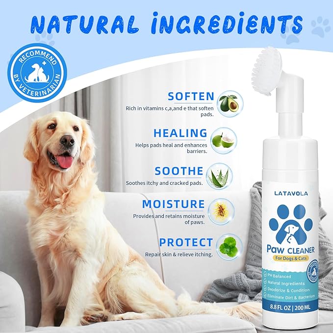 Paw Cleaner for Dogs and Cats,Magic Foam - Clean Paws No-Rinse Foaming Cleanser-Dry Shampoo, Foot Cleaner Brush - with Rose Extract, Odor Control Wash - Good for Puppy