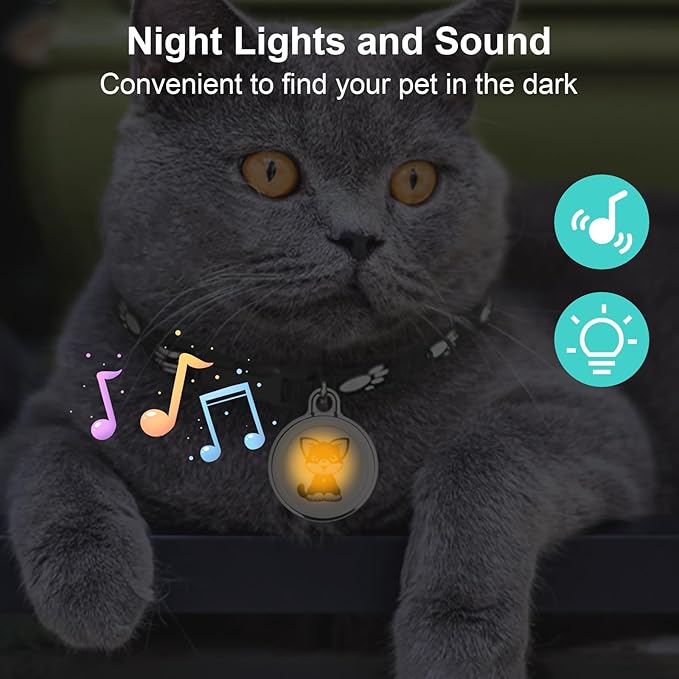 Cat Collar Cat Tracker Collar Dog Tracker Pet Tracker Kittens GPS Tracker for Cats Dogs| Android and iOS Universal| No Monthly Fee | No Charging Required | Waterproof | Smart Anti-Loss Locator (Cat)