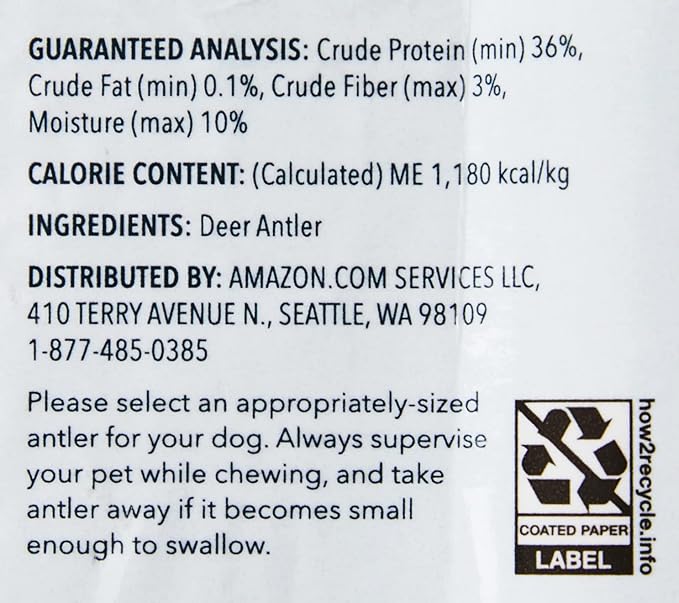 Amazon Brand - Wag Deer Antler Chew for Dogs, Naturally Shed, Whole, Medium 6 - 7.5 inches, Best for Dogs 15-30 lbs, 1.80 Ounce (Pack of 1)