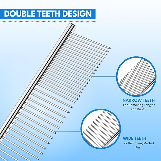 Chrome Pet Grooming Comb Premium Stainless Steel Dematting Tool with Rounded Teeth for Dogs & Cats Best for Removing Knots,Tangles,Perfect for Long & Short Haired Pets (Chrome)