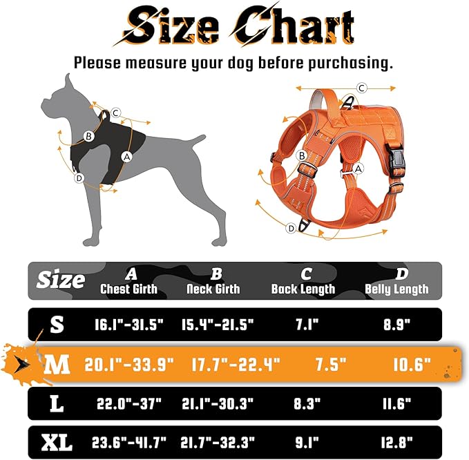 rabbitgoo Dog Harness Medium Sized No Pull, Tactical Service Dog Vest with Molle and Control Handle, Adjustable and Reflective Military Pet Harness for Easy Walking and Training, Orange, M