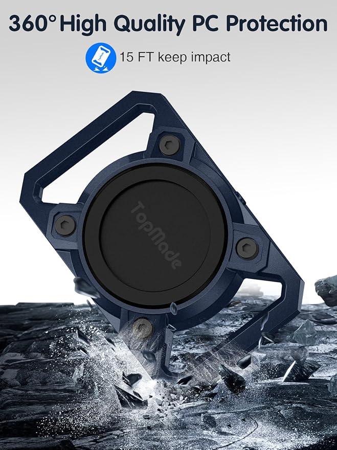 TopMade Smart Pet Tracker with Collar Holder, Cat Dog Tracker Compatible with Apple Find My, Anti-Lost Device Find Tag for Dogs, Cats, Pets, Luggage, Bag Straps, Not a GPS Tracker, Gunmetal