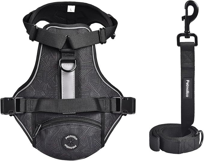 No Pull Dog Harness Vest Reflective Front Clip Vest with Pocket, Adjustable 2 Metal Rings 2 Buckles Easy to Wear & Take Off (Large, Red)