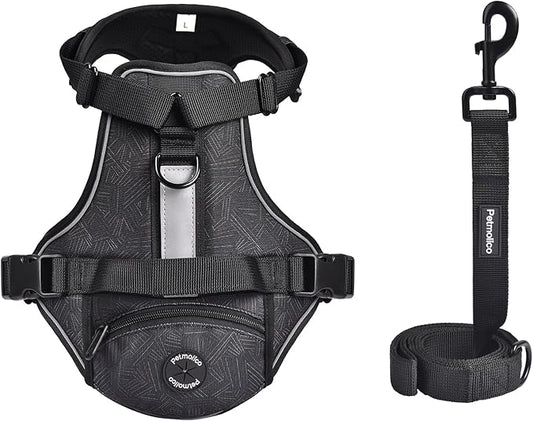 No Pull Dog Harness Vest Reflective Front Clip Vest with Pocket, Adjustable 2 Metal Rings 2 Buckles Easy to Wear & Take Off (Large, Red)