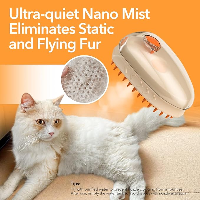 4-in-1 Pet Steam Brush, Nano Steamy Brush for Shedding, Hair Remover, Built-in Wood's Lamp, Dog Detangler Spray Dematting Brush, Cloud Care Water Brush for indoor Cats & Dogs (UV)