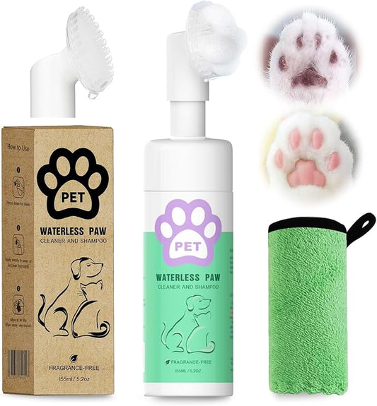 Clean Paws, Dog Paw Cleaner, No-Rinse Foaming Cleanser Foam Fragrance-Free with Silicone Bristle Brush, Deep Clean Foot Cleaner Brush All Natural Pet Paw Quick Foaming Cleanser for Dogs and Cats