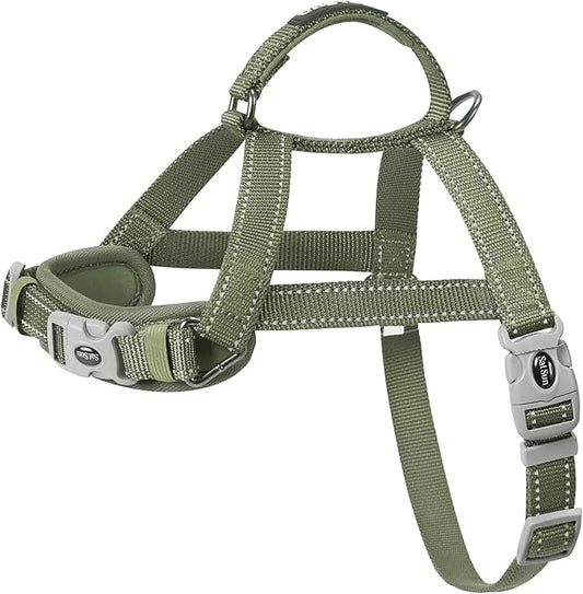 SATSUN Dog Harness for Large Dogs, No Pull Dog Harness with 2 Adjustable Points & 1 Leash Clip, Reflective Comfortable Dog Vest with Easy Control Handle Ideal for Walking and Training, Army Green,L