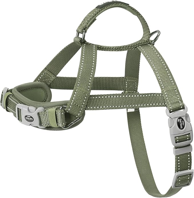 SATSUN Dog Harness for Large Dogs, No Pull Dog Harness with 2 Adjustable Points & 1 Leash Clip, Reflective Comfortable Dog Vest with Easy Control Handle Ideal for Walking and Training, Army Green,XL