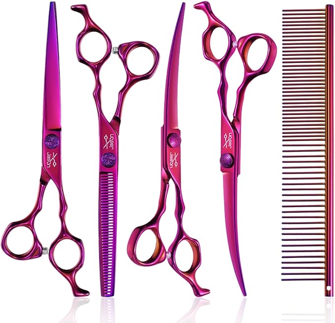 JASON 8" 26 Tooth Chunkers Shears for Dogs Ergonomic Cats Grooming Scissors Texturizing Blending Thinning Shear Pets & JASON Dog Grooming Scissors Set