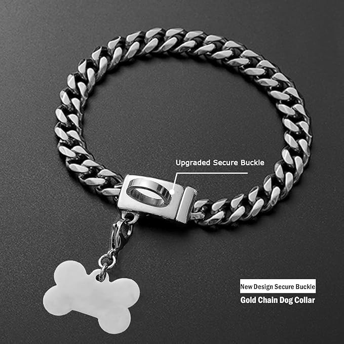 Strong Stainless Steel Cuban Link Dog Chain Collar,Pet Necklace Walking Collar for Small Dogs,Cats(Length - 10'')
