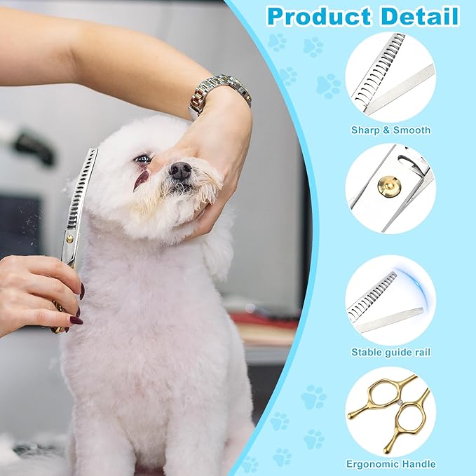 Curved Thinner Dog Grooming Scissors, 7 Inch 42 Teeth Stainless Steel Pets Grooming Scissors, Professional Pet Shears for Groomer, Long Hair Cutting for Animals (Curved Thinning B)