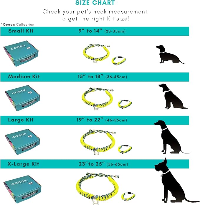 CORDA Crafts - Paracord Kit - Complete Accessories for Making Necklace Dog and Owner Matching Bracelet - Easy Video Tutorial - Waterproof Pet ID Tag Clip Included - Small Dog, Ocean