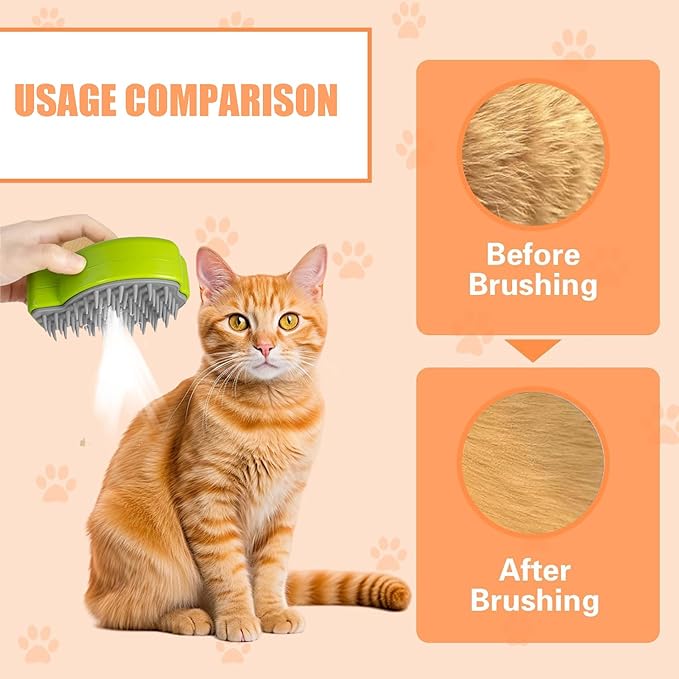 Cat Steam Brush,3 in 1 Steamy Cat Brush for Shedding,Steamy Cat Brush for Long & Short Haired Cats & Dogs, Pets Grooming Portable Pet Hair Removal Tool,Green