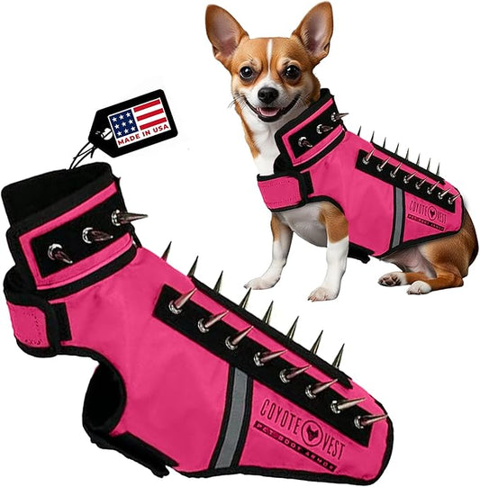 CoyoteVest SpikeVest Dog Harness Vest for Small Dogs, Reflective Dog Vest with Spikes to Shield Your pet from Coyotes, Raptor and Animal Attacks, Anti Hawk Vest, Made in USA (XS-Pink)