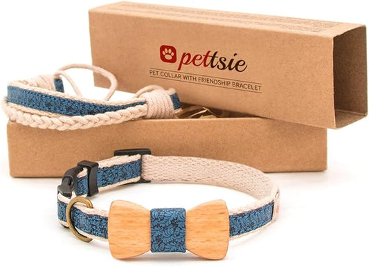 Pettsie Matching Dog Collar Bow Tie, Friendship Bracelet, Durable Hemp for Extra Safety, 3 Easy Adjustable Sizes, Comfortable and Soft for Sensitive Skin, Strong D-Ring for Leash Attachment