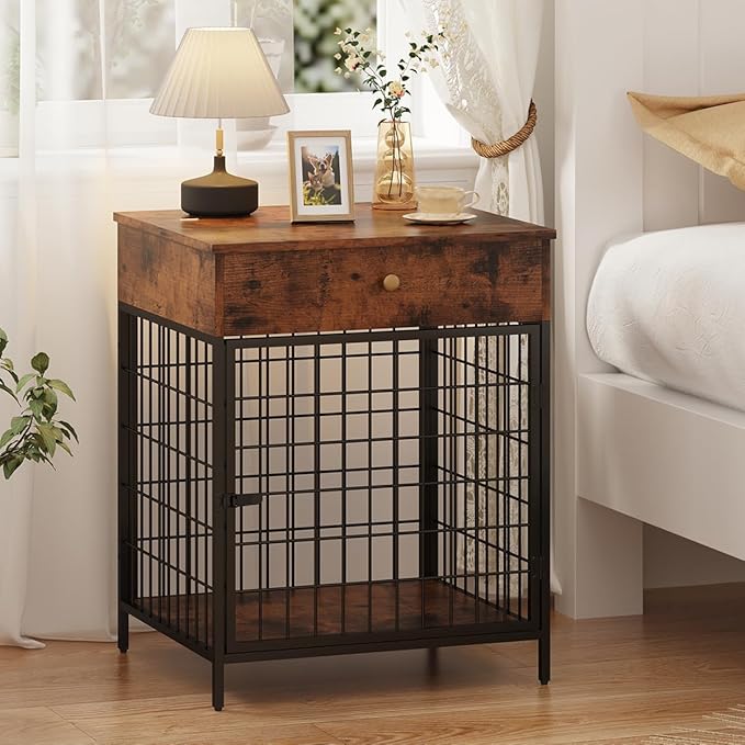 Dog Crate Furniture, Dog Crate Table, Decorative Dog Kennel with Drawer, Indoor Pet Crate End Table for Small Dog