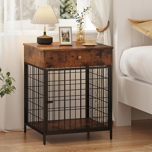 Dog Crate Furniture, Dog Crate Table, Decorative Dog Kennel with Drawer, Indoor Pet Crate End Table for Small Dog