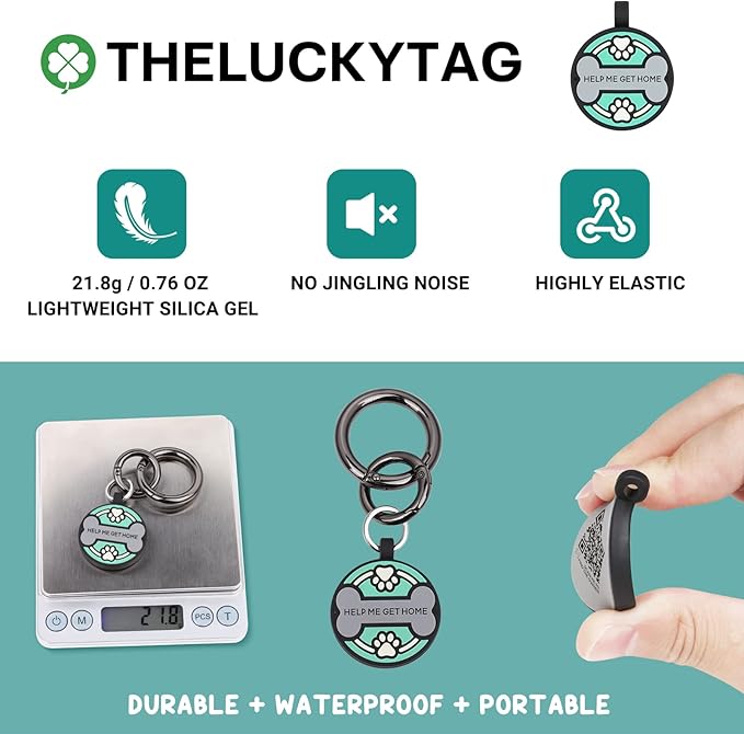 Upgraded Personalized Dog Tags Engraved with 3D QR Code for Dogs Cat Collar - Silicone Silent Pet Tag - Create Online Profile No APP Requirement (Green-Bone Black QR)