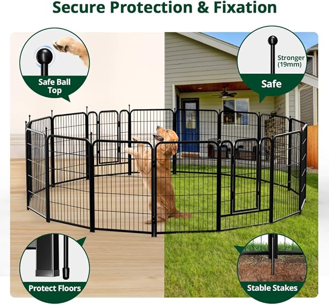 PawGiant Dog Fence Playpen 24”/32”/40” Indoor Outdoor for Small/Medium/Large Dogs, Metal Pet Puppy Cat Exercise Fencing Gate Crate Cage Outside RV, Camping, Yard, Garden (16 Panel, 27" W x 40" H)