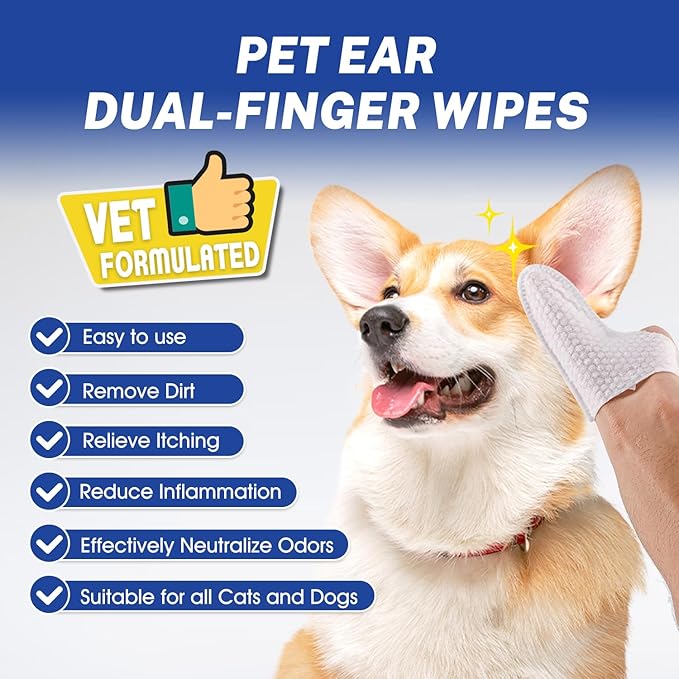 Dog Ear Hair Removal Tool,Dog Ear Infection Treatment with 5.5 Inch Tweezers Curved, Dog Ear Finger Wipes,All Natural Ingredients,Soothes Itchy Ears & Relieve Scratching