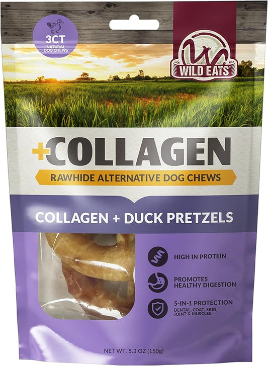 Collagen Chews for Dogs Pretzels (3 Pack, Real Duck) - Highly Digestable and Long Lasting Dog Chew or Treat for All Dog Breeds