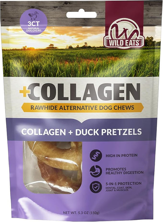 Collagen Chews for Dogs Pretzels (3 Pack, Real Duck) - Highly Digestable and Long Lasting Dog Chew or Treat for All Dog Breeds