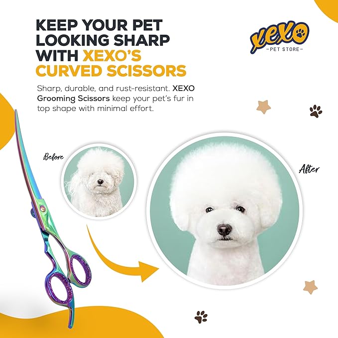 Curved Dog Grooming Scissors - Professional Dog Grooming Scissors - Comfortable Grip and High-Grade Stainless Steel Screw - 7.5" Inch Stainless Steel Curved Shears
