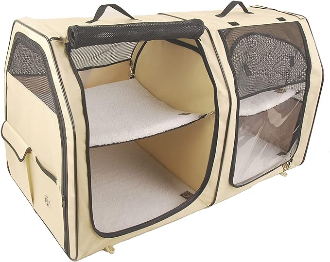 Cat Show House Portable Dog Kennel (Shelter) Red/Cream/Tan, X-Small, Model:2119-Cream-Double