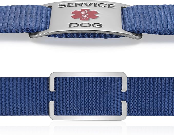 No Noise Stainless Steel K9 Service Dog Pet ID Jewelry Tags, Slide on Dog Collar or Harness Quickly and Securely – Stainless Steel/Extra Large