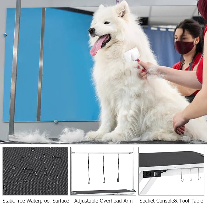 GAOMON Electric Dog Grooming Table, Height Adjustable (9.4"-39.4") Heavy Duty Pet Grooming Table w/Leveling Wheels, X Lift, Anti Slip Tabletop & Tool Organizer/Dog Grooming Station, 47"/White