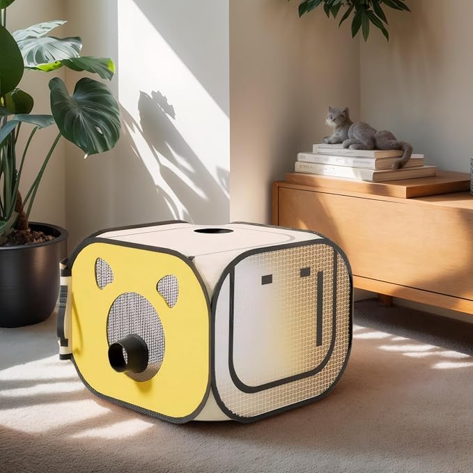 Pet Dog Cat Drying Box,Waterproof Anti-Hair Flying Portable Foldable Pet Drying Room,Pet Hair Dryer Clean Grooming House,Dryer Crate Cage for Dog Cat for Small to Medium (Yellow)