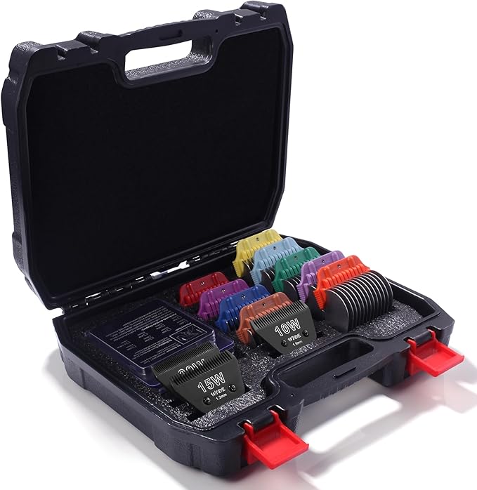 Black 10W/15W/30W Wide Clipper Blade & Dog Stainless Steel Wide Clipper Attachment Guard Comb Set for A5 Series | Snap-On/Off Design Combs,Only Fir for 10W/15W/30W Wide Blade (12-Piece)