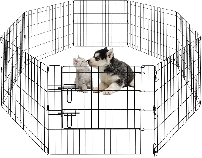 PEEKABOO Dog Pen Pet Playpen Dog Fence Indoor Foldable Metal Wire Exercise Puppy Play Yard Pet Enclosure Outdoor 8 Panels 24 Inch (Only Black playpen)