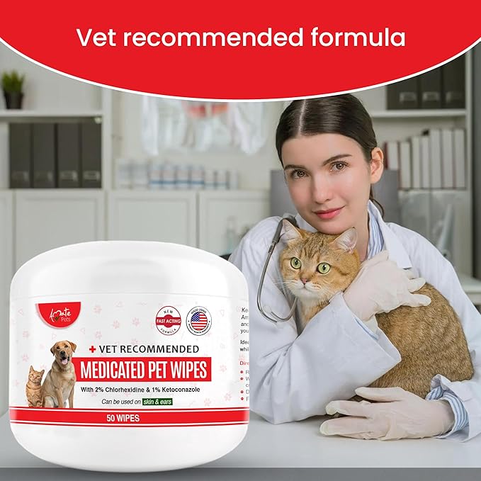 Amate Medicated Dog Wipes for Ear Skin & Coat - Pet Wipes for Dogs & Cats - 2.5” Small Wipes - Relieve Skin Issues, Hot Spots & Irritation - Pack of 50