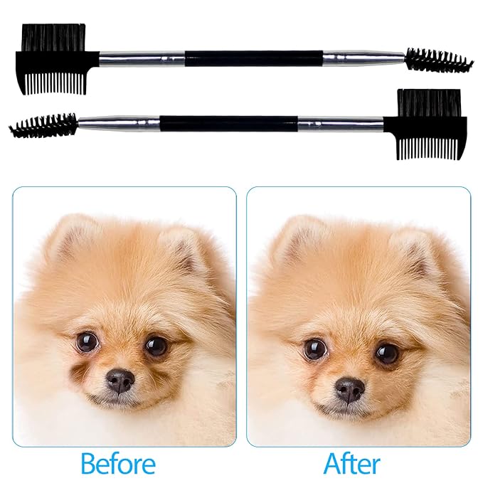 BLMHTWO Dog Grooming Comb Set: Double-Head Facial Brush and Tear Stain Removal Tool for Small Pets (Black)