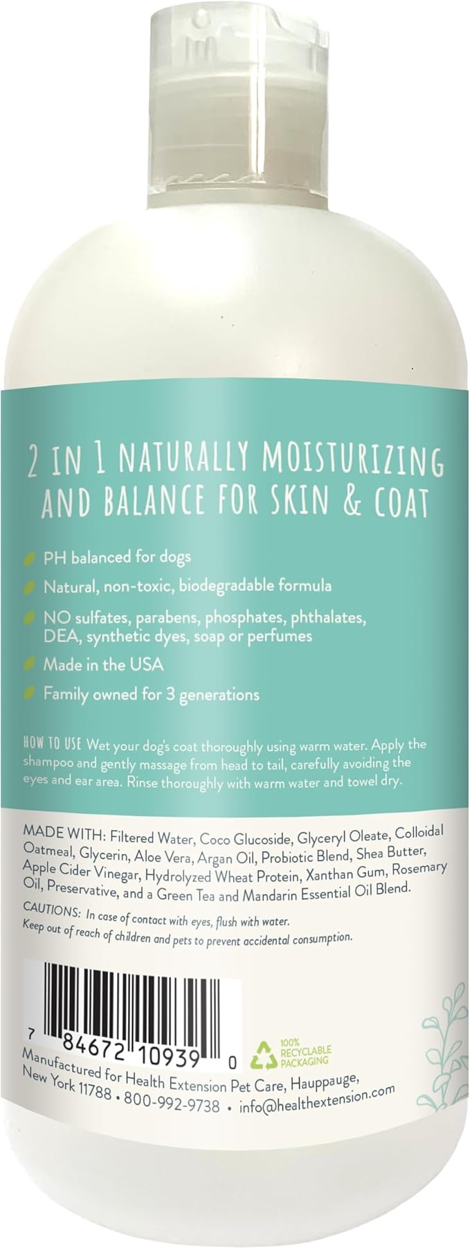Health Extension Ari Probiotic 2-in-1 Dog Shampoo & Conditioner (16 Oz) Deep Cleansing for Dry, Itchy Skin Relief Grooming with Green Tea & Mandarin for Dogs & Puppies