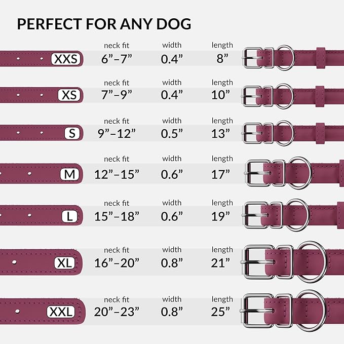 CollarDirect Rolled Leather Dog Collar, Soft Padded Round Puppy Collar, Handmade Genuine Leather Collar Dog Small Large Cat Collars 13 Colors (18-22 Inch, Pink Smooth)