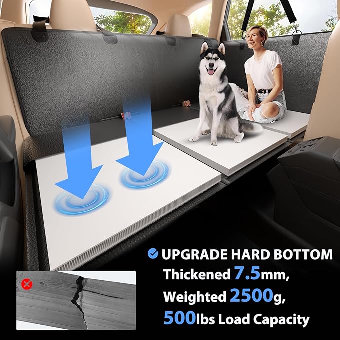Back Seat Extender for Dogs-Upgraded PU Leather, Hard Bottom Dog Car Seat Cover for Back Seat, Anti-Scratch Backseat Extender for Dogs, Waterproof Dog Hammock for Car, SUV, 400lbs