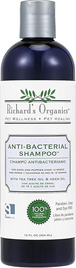 Richard’s Organics Shampoo for Dogs, 12 oz – Formulated with Tea Tree Oil & Neem Oil – 100% Natural Active Ingredients Dog Shampoo to Treat Yeast and Other Skin Infections in Dogs
