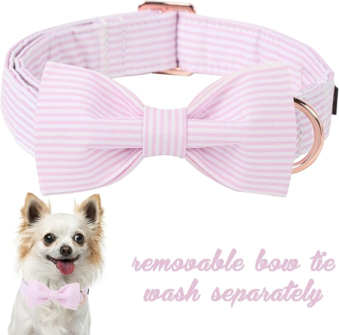 Unique style paws Spring Pink Dog Collar with Bow Pet Gift Adjustable Soft and Comfy Bowtie Collars for Small Medium Large Dogs