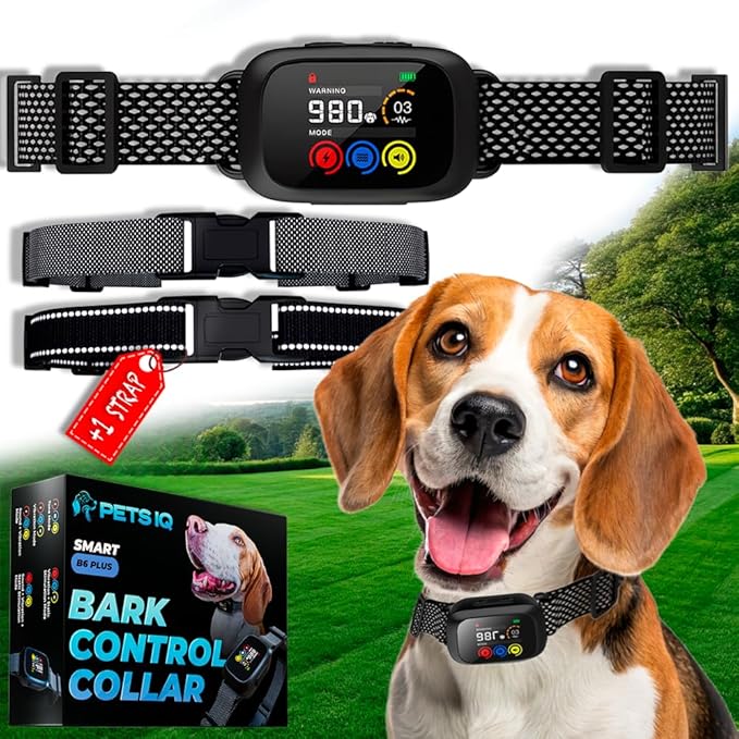 Bark Collar for Large Dog AI Chip (TFT Display) - Dog Bark Collar w/ 5 Training Modes & Sensitivity Levels - IPX7 Waterproof, Battery Life, Anti Barking Collars Dogs/Medium Dogs (Black & Silver)