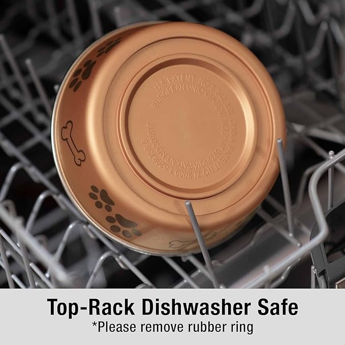 Loving Pets Bella Dog Bowls- Stainless Steel Dog & Cat Bowls - Spill Proof Dog Food Bowl, Cat Bowl, Puppy Essentials & Pet Supplies Great for Home & Travel (Large 35-65 lbs, Champagne)