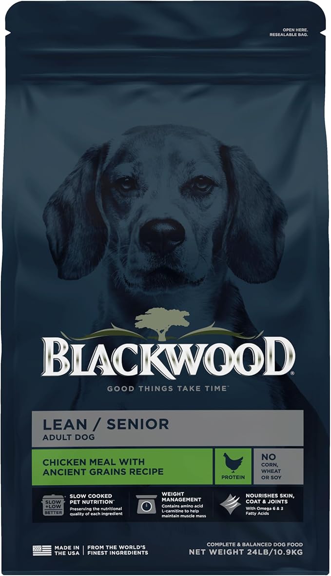 Blackwood Lean/Senior Dry Dog Food, Chicken Meal with Ancient Grains, 24 Pound Bag for Weight Management and Muscle Mass Maintenance