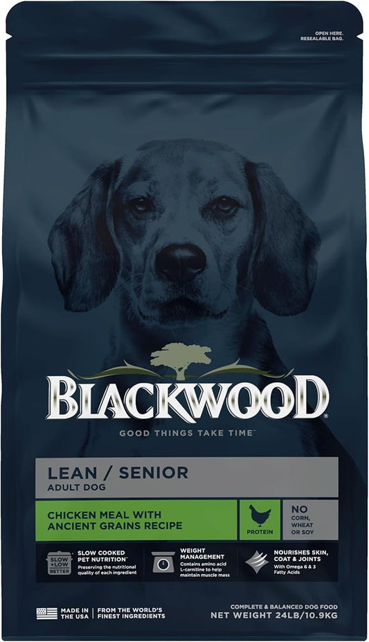 Blackwood Lean/Senior Dry Dog Food, Chicken Meal with Ancient Grains, 24 Pound Bag for Weight Management and Muscle Mass Maintenance
