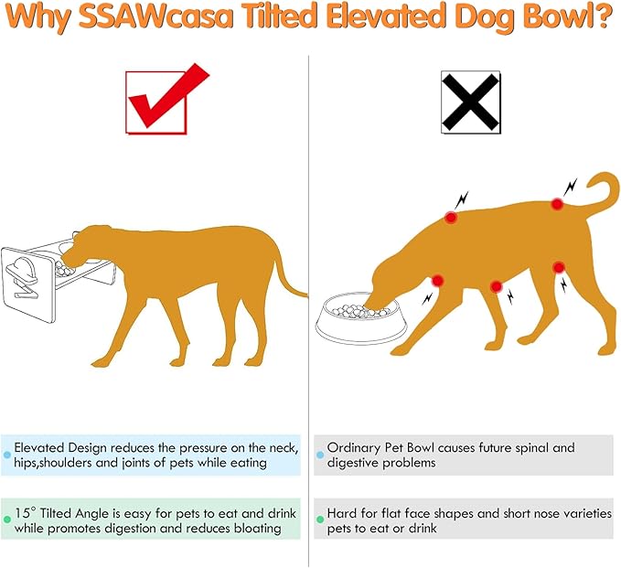 Raised Dog Bowl, Elevated Dog Bowls, Tilted Pet Food Water Bowl, Slanted Bamboo Feeding Station with Stainless Steel Bowls for Small & Medium Dogs, Cat Kitten Flat Faced French Bulldog Puppy Feeder